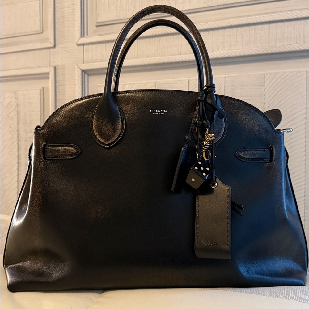 Coach Black Leather Satchel with Charm